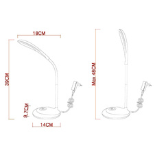 Stolní lampa, plast, bílá, plast satinovaný, flexo, základna s RGB LED, změna barvy světla, fixace barev, dotykový stmívač, DxŠxV: 30x11x48cm, včetně 1xLED 3W 5V, 230lm, 5000K, 1xRGB LED 1,4W 3,2V.