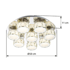 Stropní svítidlo, kov chrom, křišťál K5 průhledný, akryl satinovaný, stmívatelné, Ø50cm, V:11cm, včetně 1xLED 64W 230V, 4580lm, 4000K.