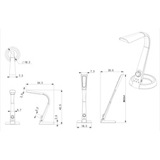 Stolní lampa, plast stříbrný a bílý, flexi, USB nabíječka, noční světlo s RGB, stmívatelné, měnič barev, fixace barev, dotykový vypínač ON/OFF, DxŠxV: 34x18x64cm, včetně 1xLED 8W 230V, 460lm, 1x RGB LED 2W 12V, změna barvy světla 34000/6500/3000K