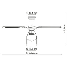 Stropní ventilátor, chrom, MDF, černá a bílá, 3 rychlosti, tahový vypínač, motor 50W, Ø107cm, V:42cm, bez žárovky 1xE27, max. 60W 230V