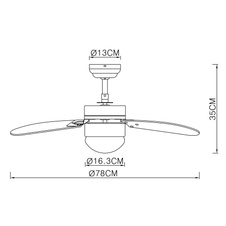 Stropní ventilátor, nikl matný, sklo opál, MDF, 2 směry otáčení, tahový vypínač, Ø78cm, V:35cm, bez žárovky 1xE14, max. 60W 230V