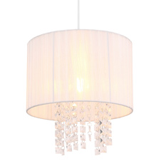 Závěsné svítidlo, plast bílý, textil bílý, akrylové křišťály průhledné, Ø30cm, V:120cm, bez žárovky 1xE27, max. 60W 230V