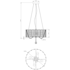 Závěsné svítidlo, chrom, stříbrné kovové tyče, K5 křišťály průhledné, Ø40cm, V:130cm, bez žárovek 4xE14, max. 40W 230V