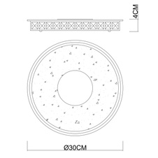 Stropní svítidlo, kov stříbrný, sklo opál, plastové křišťály průhledné, Ø30cm, V:4cm, včetně 1xLED 16W 230V, 1080lm, 4000K