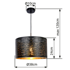 Závěsné svítidlo, kov černý, plast černý a zlatý, Ø38cm, V:120cm, bez žárovky 1xE27, max. 40W 230V