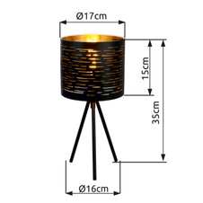 Stolní lampa, kov černý, plast černý a zlatý, vypínač, Ø17cm, V:35cm, bez žárovky 1xE14, max. 25W 230V