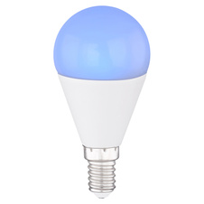 LED žárovka, plast opál bílý, ILLU, kompatibilní s Google Assistant a Alexa, mob. aplikace, dálkové ovládání, stmívatelné, měnič a fixace barvy, Ø4,7cm, V:9cm, E14 RGBW LED 5W 230V 470lm, změna barvy světla 2700-6500K