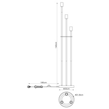 Stojanové svítidlo, černý kov, bez stínítka, kabel: 1,8m, vypínač, Ø25cm, V:140cm, bez žárovek 3xE27, max. 60W 230V