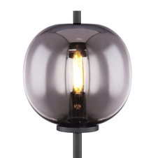 Stolní lampa, černý kov, kouřové sklo, vypínač, Ø19cm, V:45cm, bez žárovky 1xE14, max. 40W 230V