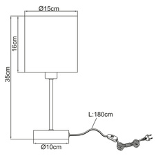 Stolní svítidlo, nikl, textil bílý, akryl průhledný, transparentní kabel 1,8m, vypínač, Ø15cm, V:35cm, bez žárovky 1xE14, max. 25W 230V