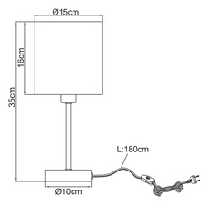 Stolní lampa, kov černý, textilu černý, akryl zlatý, černý textilní kabel 1,8m, vypínač, Ø15cm, V:35cm, bez žárovky 1xE14, max. 25W 230V