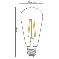 LED žárovka, kov stříbrný, sklo jantarové, E27 Edison, hruškovitý tvar, Ø6,4cm, V:14cm, E27 LED 7W 230V, 720lm, 2700K