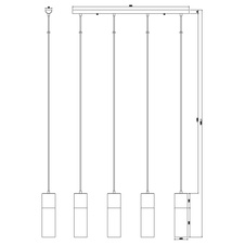 Závěsné svítidlo, kov zlatý matný, sklo jantar, hnědý textilní kabel, DxŠxV: 80x9x156cm, bez žárovek 4xE27, max. 25W 230V