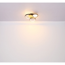 Stropní svítidlo, kov černý, MDF vzhled dřeva, plast bílý, DxŠxV: 40x38x11cm, včetně LED 30W 230V, 3900lm zdroj, 1500lm výstup, 3000K