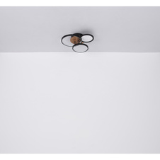 Stropní svítidlo, kov černý, MDF vzhled dřeva, plast bílý, DxŠxV: 40x38x11cm, včetně LED 30W 230V, 3900lm zdroj, 1500lm výstup, 3000K