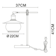 Stolní svítidlo, kov bronzové barvy, sklo, vypínač, DxŠxV:370x220x420, bez žárovky 1xE27, max. 60W 230V.