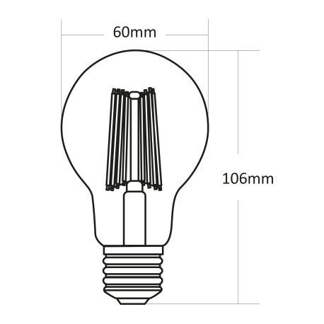 LED žárovka, sklo průhledné, Ø6cm, V:10,6cm, 1xE27 LED 7W 230V, 806lm, 2700K
