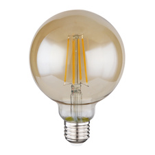 Žárovka, kov stříbrný, sklo amber, Globe, Ø9,5cm, V:14cm, 1xE27 LED 7W 230V, 700lm, 2700K