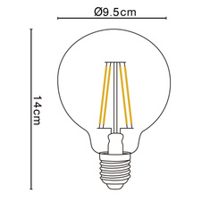 Žárovka, kov stříbrný, sklo amber, Globe, Ø9,5cm, V:14cm, 1xE27 LED 7W 230V, 700lm, 2700K