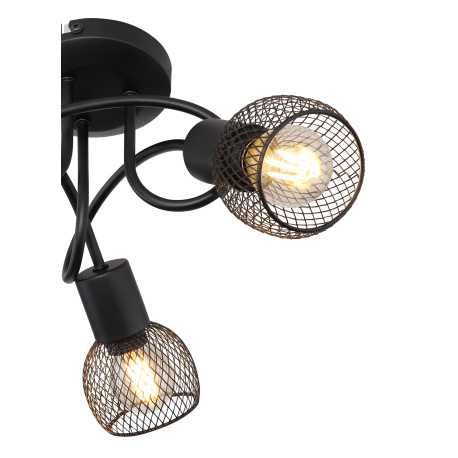 Stropní svítidlo, kov černý matný, stínítko z kovové síťoviny, Ø36cm, V:20cm, bez žárovek 3xE14, max. 40W 230V