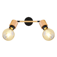 Nástěnné svítidlo, kov černý, světlé dřevo, DxŠxV: 30x8x16cm, bez žárovek 2xE27, max. 40W 230V