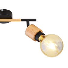 Nástěnné svítidlo, kov černý, světlé dřevo, DxŠxV: 30x8x16cm, bez žárovek 2xE27, max. 40W 230V