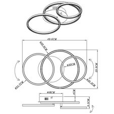 Stropní svítidlo, kov černý matný, plast opál, kruhy Ø30cm, Ø25cm, Ø21cm, DxŠxV: 50x30x10cm včetně 1xLED 30W 230V, 3300lm zdroj, 1100lm výstup, 3000K