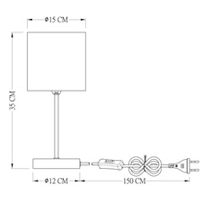 Stolní lampa, nikl, textil antracit, výška stínítka 15cm, kabel 1,5m, vypínač, Ø15cm, V:35cm, bez žárovky 1xE14, max. 25W 230V