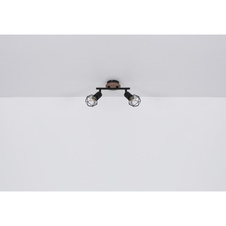 Bodové svítidlo, kov černý, dřevo hnědé, DxŠxV: 22x10x18cm, bez žárovek 2xE14, max. 40W 230V