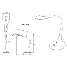 Stolní lampa, plast černý, kov černý, plast, Flexo, dotykový vypínač ON/OFF, stmívatelné, dotykové stmívání, DxŠxV: 50x18x70cm, včetně 1xLED 9W 230V, 880lm zdroj, 620lm výstup, změna barvy světla 3000-4500-6500K