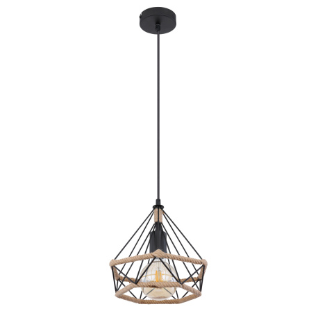 Závěsné svítidlo, kov černý matný, konopné lano hnědé, Ø25cm, V:150cm, bez žárovky 1xE27, max. 40W 230V