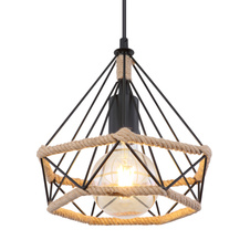 Závěsné svítidlo, kov černý matný, konopné lano hnědé, Ø25cm, V:150cm, bez žárovky 1xE27, max. 40W 230V