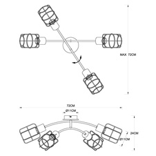 Stropní svítidlo, kov černý, dřevo hnědé, DxŠxV: 72x72x24cm bez žárovek 4xE27, max. 60W 230V