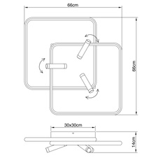 Stropní, kov, hliník černý, kov zlatý, akryl opál, paměťová funkce, noční světlo, stmívatelné, dál.ovládání, fixace barvy, DxŠxV: 66x66x14cm, LED 55W 230V, 7400lm zdroj, 2300lm výstup, změna barvy světla 2700-6000K