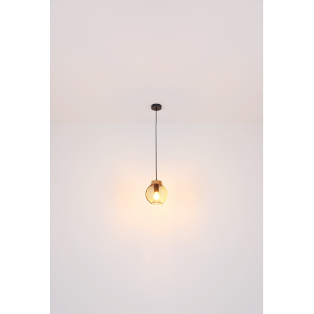 Závěsné svítidlo, kov černý, hnědé dřevo, Ø44cm, V:120cm, bez žárovek 3xE27, max. 60W 230V