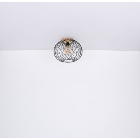 Závěsné svítidlo, kov černý, hnědé dřevo, textilní kabel černý, Ø40cm, V: 150cm, bez žárovky 1xE27, max. 60W 230V