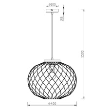 Závěsné svítidlo, kov černý, hnědé dřevo, textilní kabel černý, Ø40cm, V: 150cm, bez žárovky 1xE27, max. 60W 230V