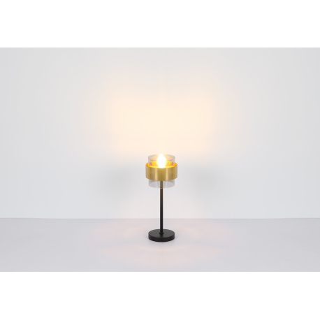 Stolní lampa, kov černý matný, sklo, mosaz, vypínač, Ø18cm, V:47cm, délka kabelu 1,5m, bez žárovky 1xE27, max. 60W 230V