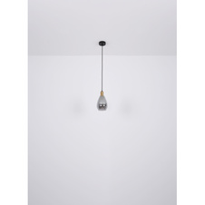 Závěsné svítidlo, kov černý, kov mosaz, kouřové sklo, textilní černý kabel, Ø15cm, V:120cm, bez žárovky 1xE27, max. 40W 230V