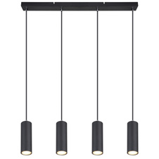 Závěsné svítidlo, kov černý, černý PVC kabel, DxŠxV: 65x6x120cm, bez žárovek 4xGU10, max. 35W 230V