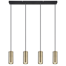Závěsné svítidlo, kov černý, mosaz, černý PVC kabel, DxŠxV: 65x6x120cm, bez žárovek 4xGU10, max. 35W 230V