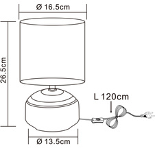 Stolní lampa, keramika šedá/bílá, plast bílý, textil šedý, PVC kabel bílý, s vypínačem na kabelu, Ø17cm, V:27cm, délka kabelu 1200cm, bez žárovky 1x E14, max. 1200cm 40W 230V