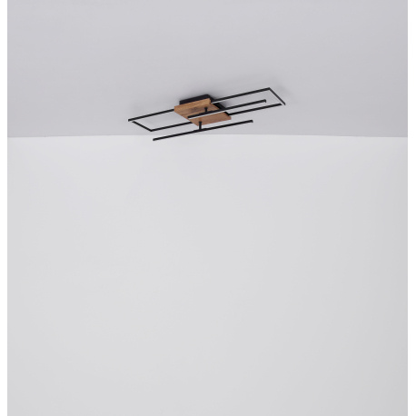 Stropní svítidlo, kov černý, MDF vzhled dřeva, plast opál, otočné, DxŠxV: 60x41x10cm, včetně LED 18W 230V, 2500lm zdroj, 1300lm výstup, 3000K