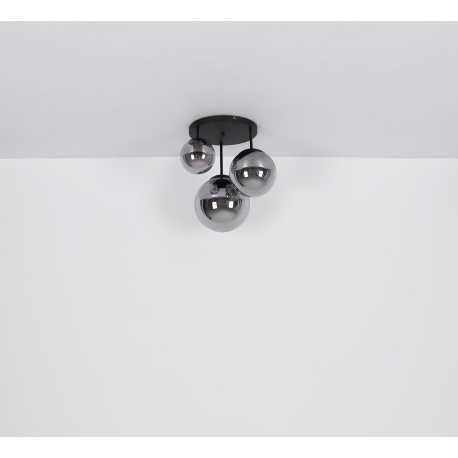 Závěsné svítidlo, kov černý, kouřové sklo, černý PVC kabel, Ø50cm, V:90cm, bez žárovek 3x E27, max. 60W 230V, 2x E27 ILLU, max. 60W 230V