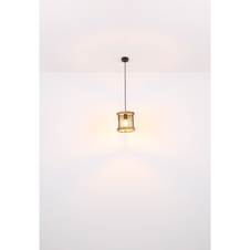 Závěsné svítidlo kov černý matný, dřevo tmavě hnědé, kabel textil černý, Ø:400mm, V:1200mm, bez žárovek 3x E27 40W 230V