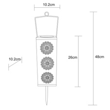 Solární svítidlo kov stříbrno-šedý, kov stříbrná metalíza, vypínač, součástí balení baterie AAA 300mAh 1,2V, IP44, k zavěšení, na postavení a se zemním hrotem, DxŠxV:102x102x260mm, včetně LED 0,06W 3V, 3000K