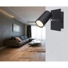 Nástěnné svítidlo, kov černý, vypínač, ŠxV: 130x140, H: 120, bez žárovky 1xGU10, max. 25W 230V