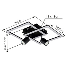 Stropní svítidlo kov černý matný, plast bílý, přepínání funkcí nástěnným vypínačem, DxŠxV: 420x420x190mm, včetně LED 36W 230V, 3450lm zdroj, 2600lm výstup, 3000K, bez žárovek 2xGU10 LED 35W 230V