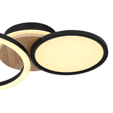 Stropní svítidlo kov černý matný, MDF, imitace tmavého dřeva, plast bílý, otočné/výklopné, DxŠxV:515x300x105mm, včetně LED 28W 230V, 3300lm zdroj, 2100lm výstup, 3000K