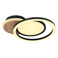 Stropní svítidlo kov černý matný, MDF, imitace tmavého dřeva, plast bílý, otočné/výklopné, DxŠxV:515x300x105mm, včetně LED 28W 230V, 3300lm zdroj, 2100lm výstup, 3000K
